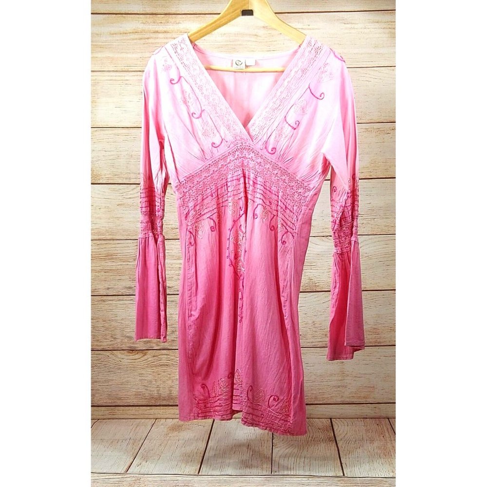 Embroidery Pink Summer Tunic Women's Shirt Tunic Top Dress Kurta 100% Cotton L - Picture 15 of 16